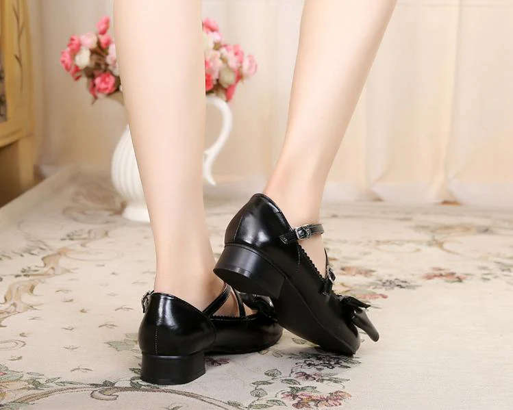 Bow and Low Heel Cross Band Lolita Leather Shoes - Image 19