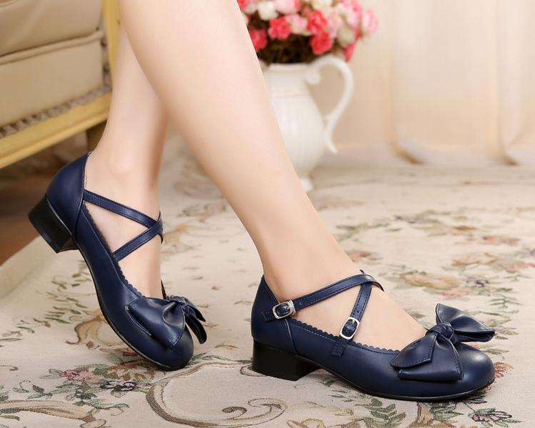 Bow and Low Heel Cross Band Lolita Leather Shoes - Image 21