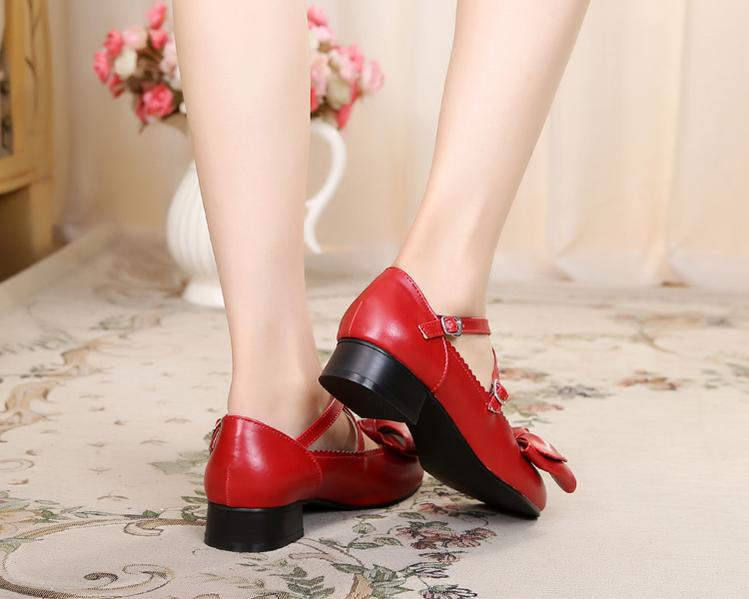 Bow and Low Heel Cross Band Lolita Leather Shoes - Image 22