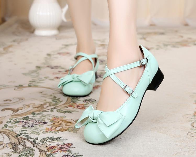 Bow and Low Heel Cross Band Lolita Leather Shoes - Image 3