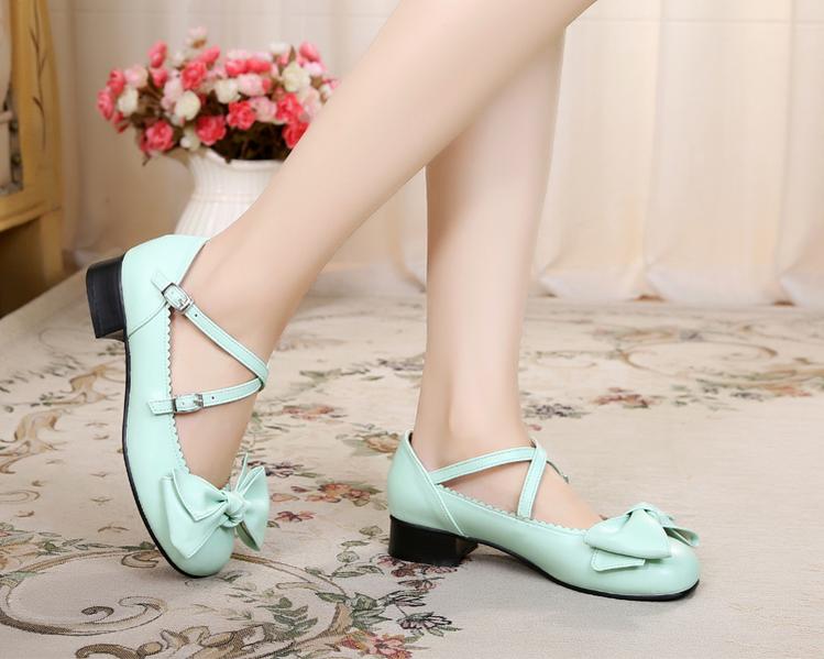 Bow and Low Heel Cross Band Lolita Leather Shoes - Image 34