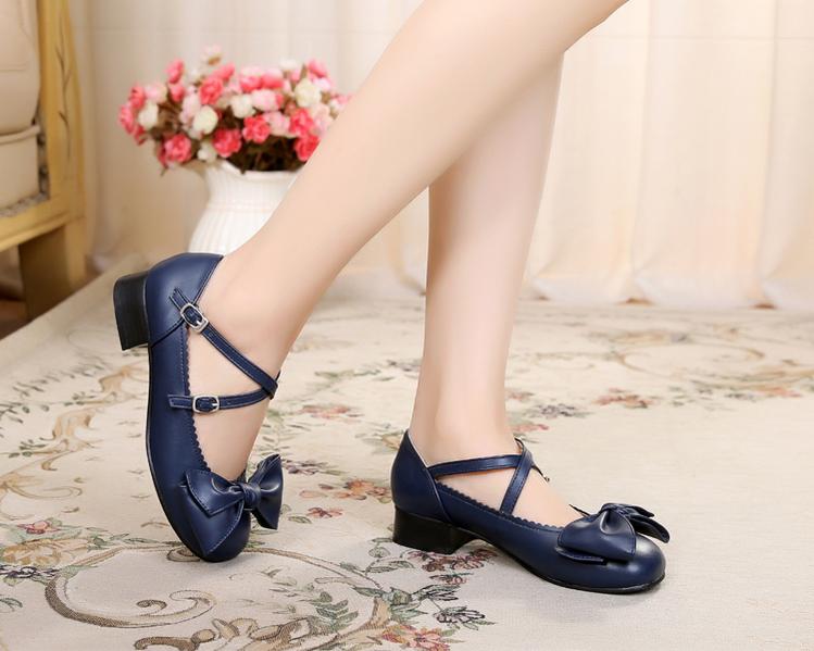 Bow and Low Heel Cross Band Lolita Leather Shoes - Image 35