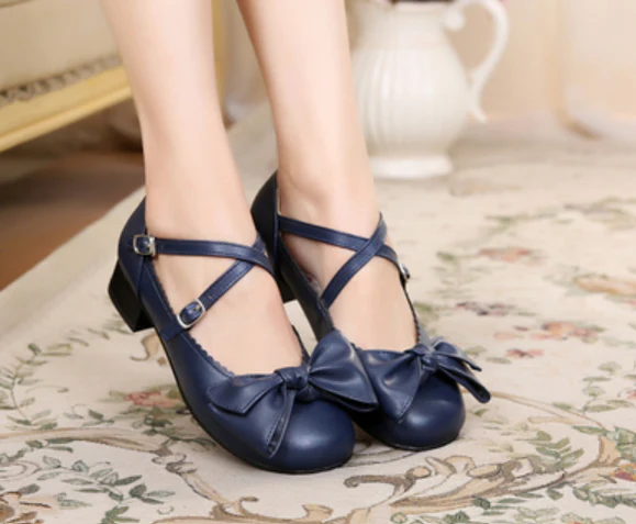 Bow and Low Heel Cross Band Lolita Leather Shoes - Image 38