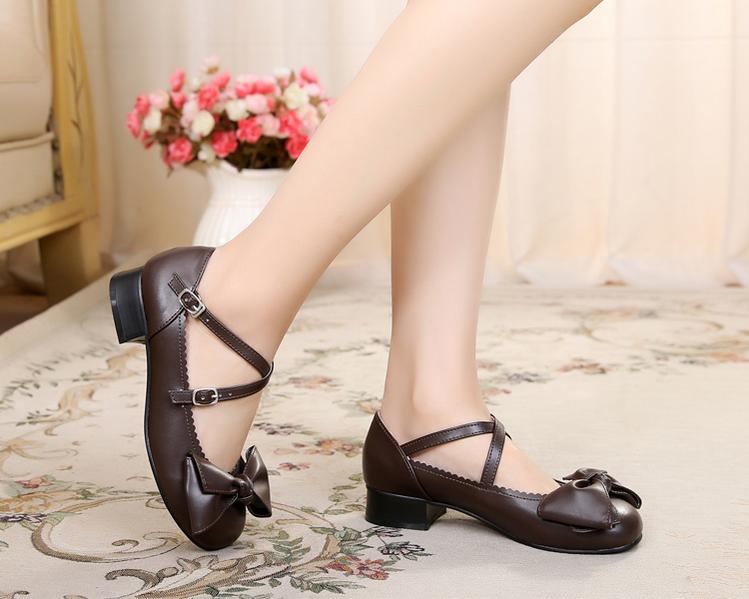 Bow and Low Heel Cross Band Lolita Leather Shoes - Image 44