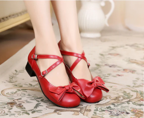 Bow and Low Heel Cross Band Lolita Leather Shoes - Image 47