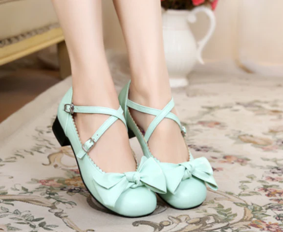 Bow and Low Heel Cross Band Lolita Leather Shoes - Image 50