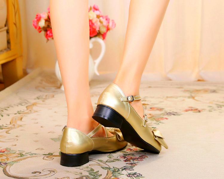Bow and Low Heel Cross Band Lolita Leather Shoes - Image 52
