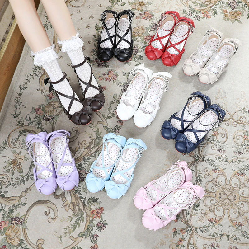 Wind Tide Rumors - Cross-Strap Sweet Lolita Handmade Shoes - Image 9