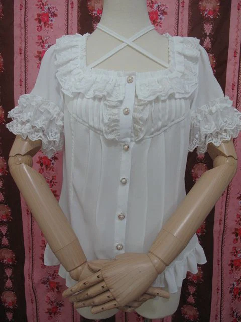 Square Collar Chiffon Lolita Loose Blouse - Image 8
