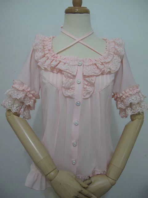 Square Collar Chiffon Lolita Loose Blouse - Image 9