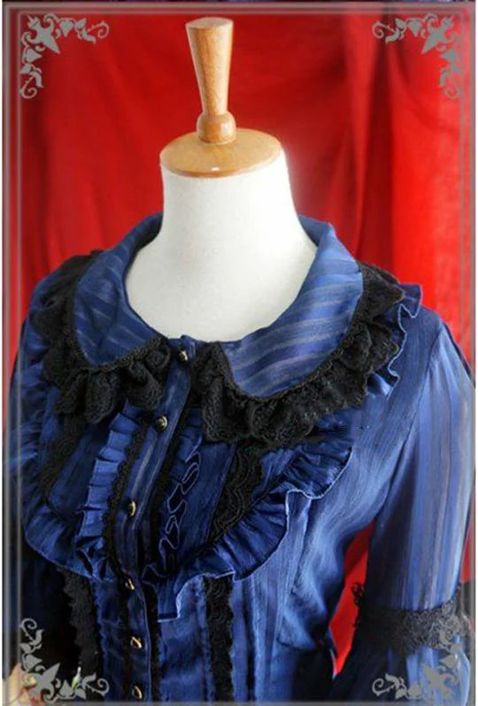 Flower Wedding White Dark Blue Blouse - Image 5