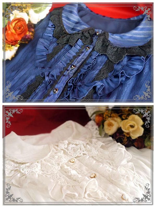Flower Wedding White Dark Blue Blouse - Image 7