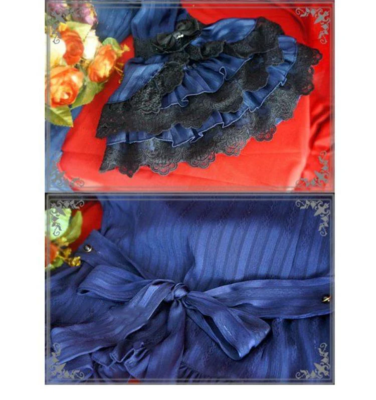 Flower Wedding White Dark Blue Blouse - Image 8