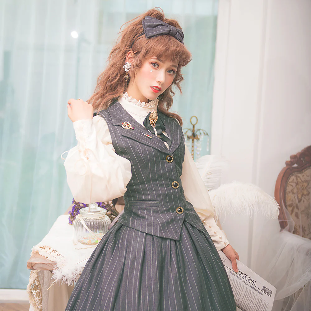 Rose Silhouette - Stripe Vintage Preppy Style Vest - Image 3