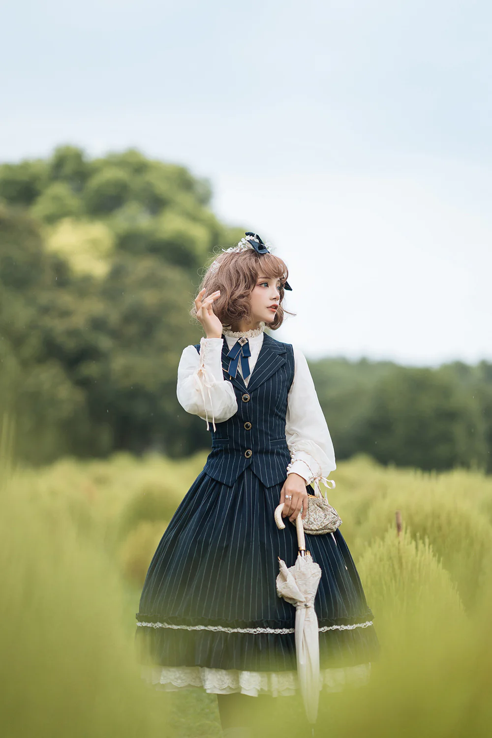 Rose Silhouette - Stripe Vintage Preppy Style Vest - Image 9