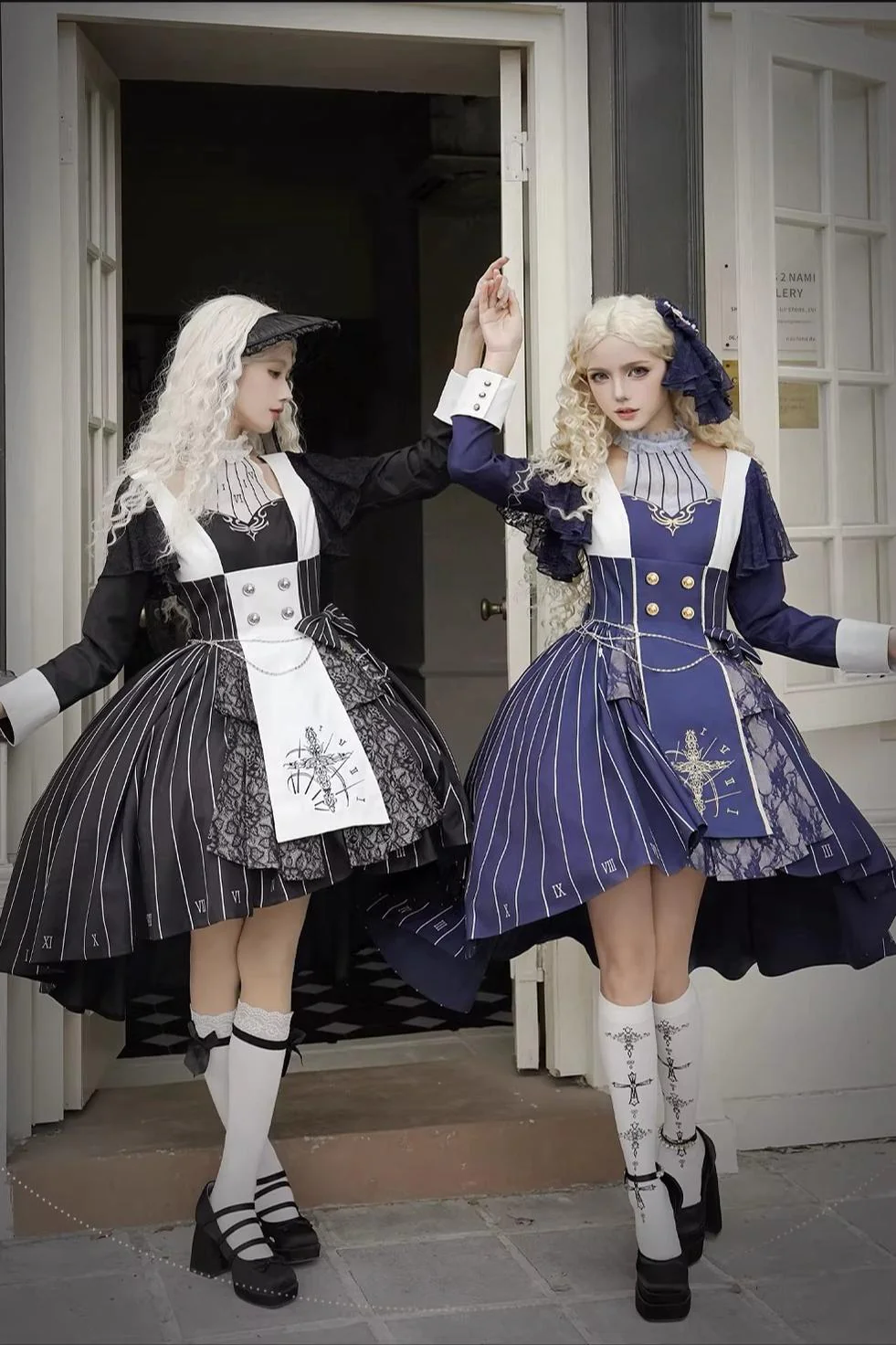 The Choir of the Church - Striped Gothic Lolita Dress Set, High-low Hem - Image 10