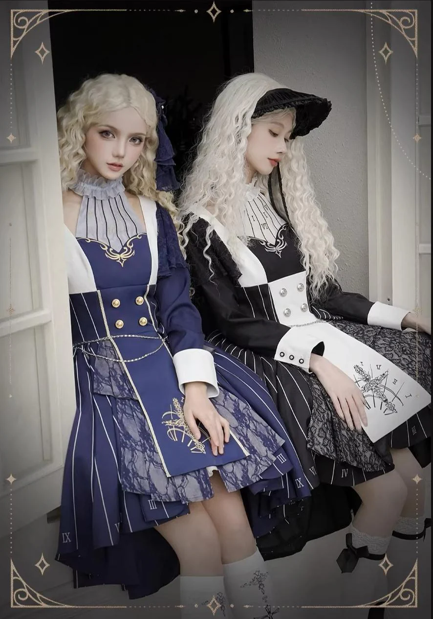 The Choir of the Church - Striped Gothic Lolita Dress Set, High-low Hem - Image 11