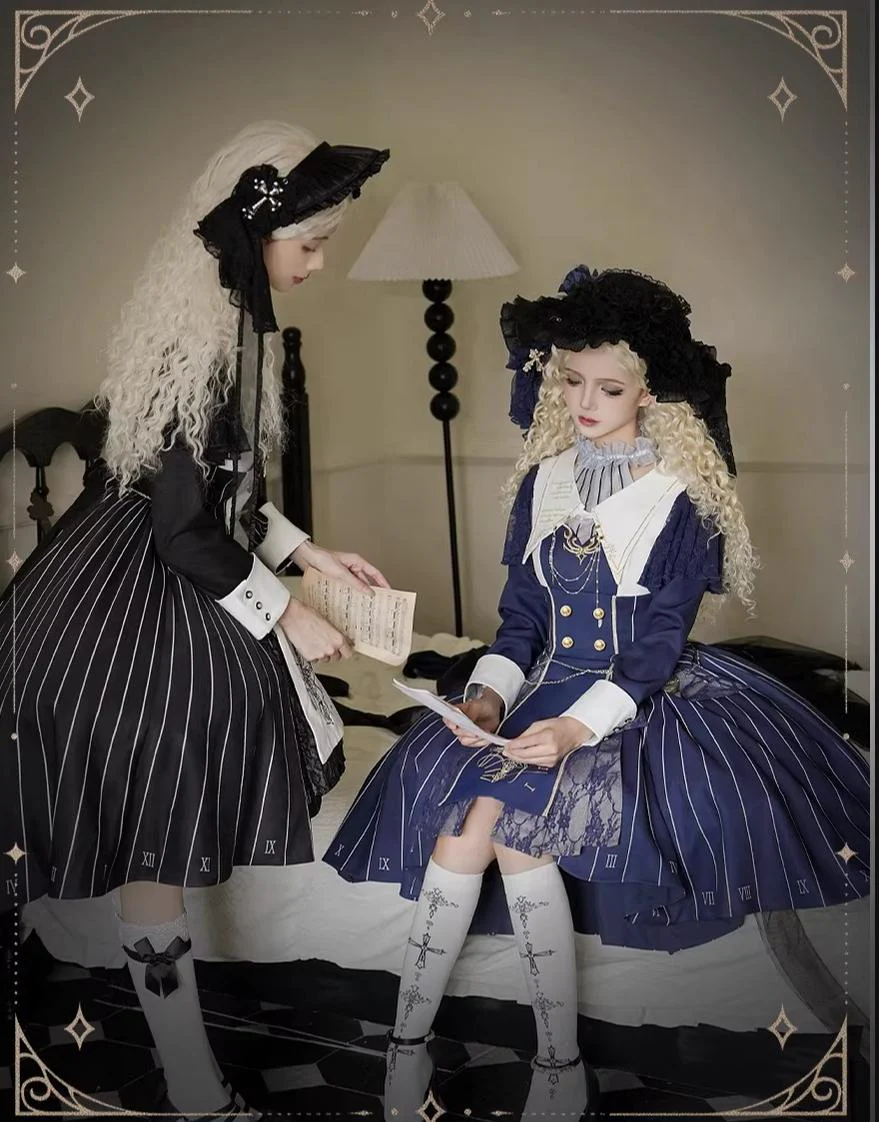 The Choir of the Church - Striped Gothic Lolita Dress Set, High-low Hem - Image 12