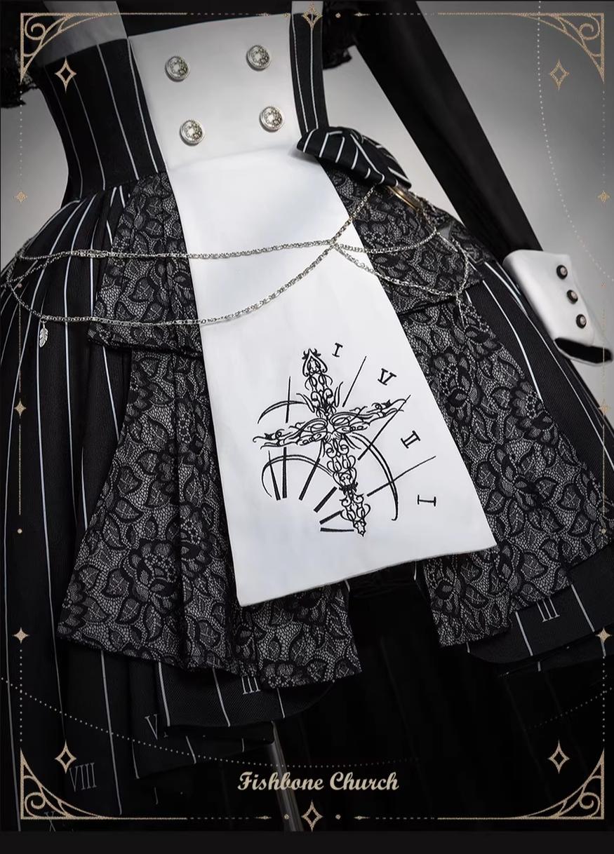 The Choir of the Church - Striped Gothic Lolita Dress Set, High-low Hem - Image 14