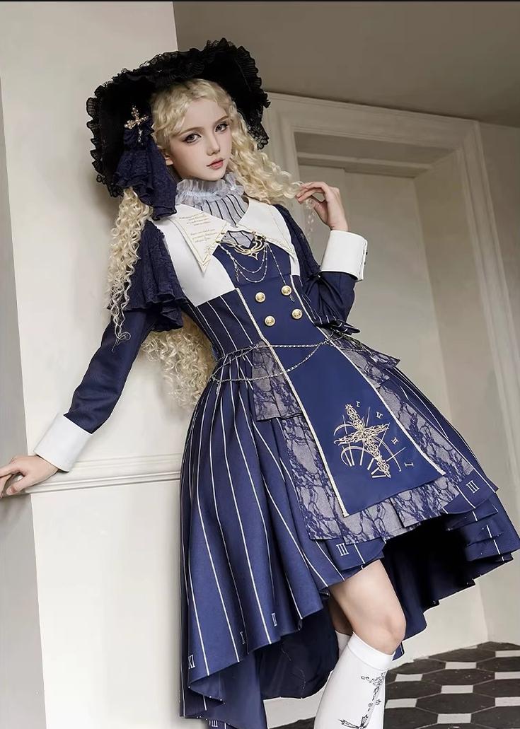 The Choir of the Church - Striped Gothic Lolita Dress Set, High-low Hem - Image 16