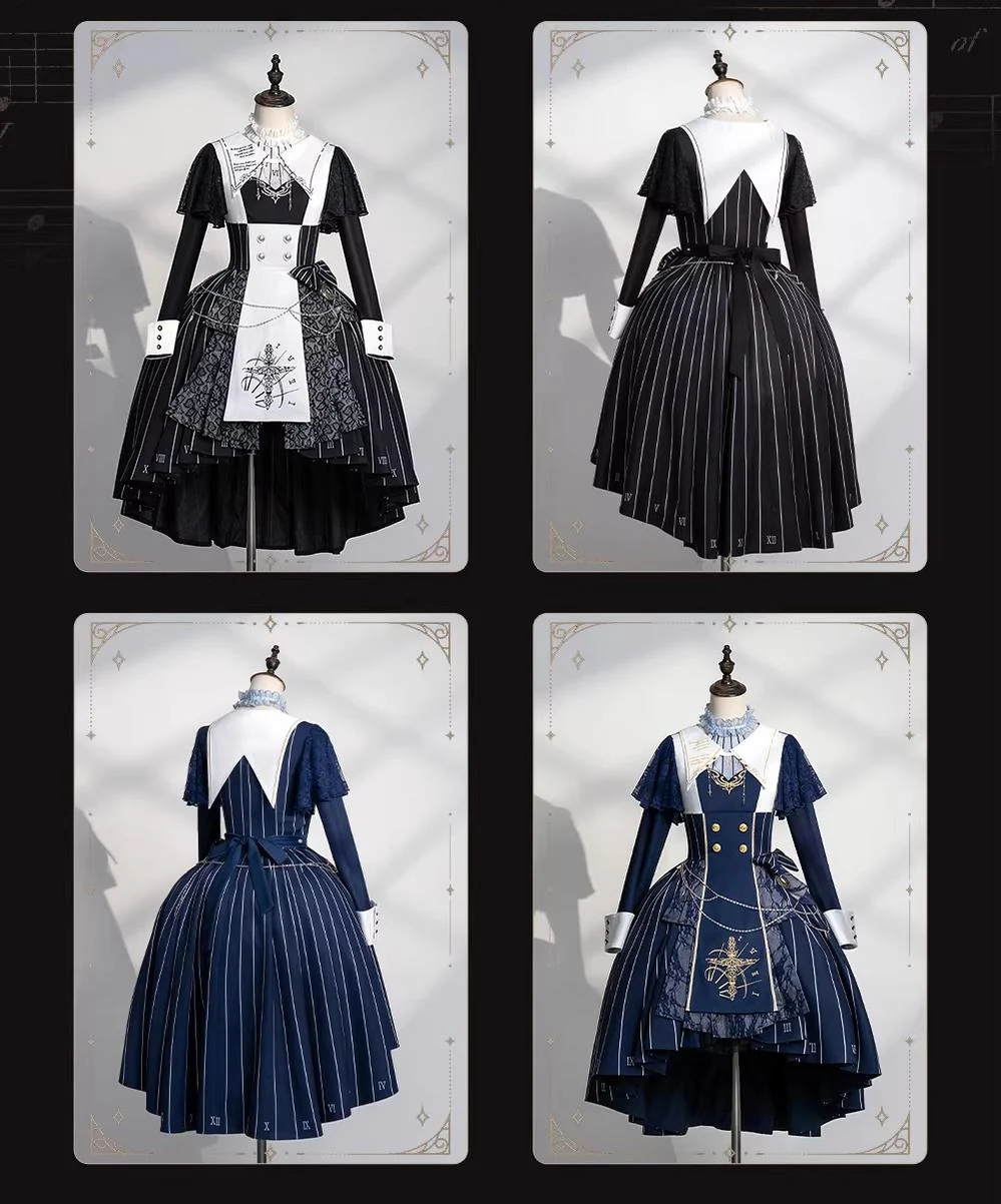 The Choir of the Church - Striped Gothic Lolita Dress Set, High-low Hem - Image 21