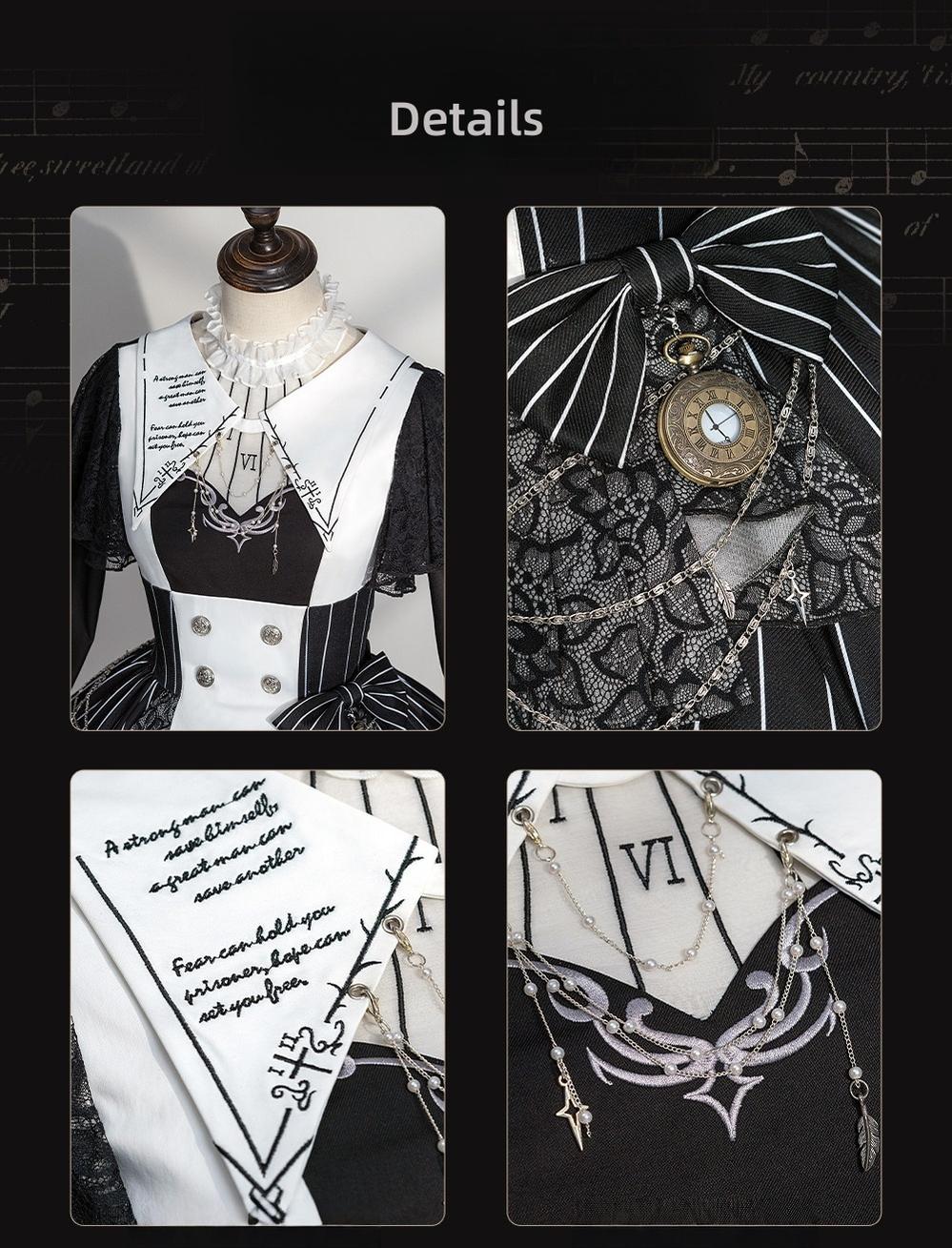 The Choir of the Church - Striped Gothic Lolita Dress Set, High-low Hem - Image 7