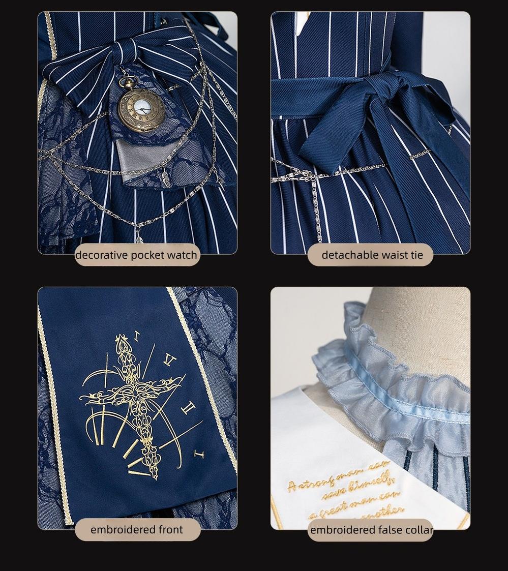 The Choir of the Church - Striped Gothic Lolita Dress Set, High-low Hem - Image 9