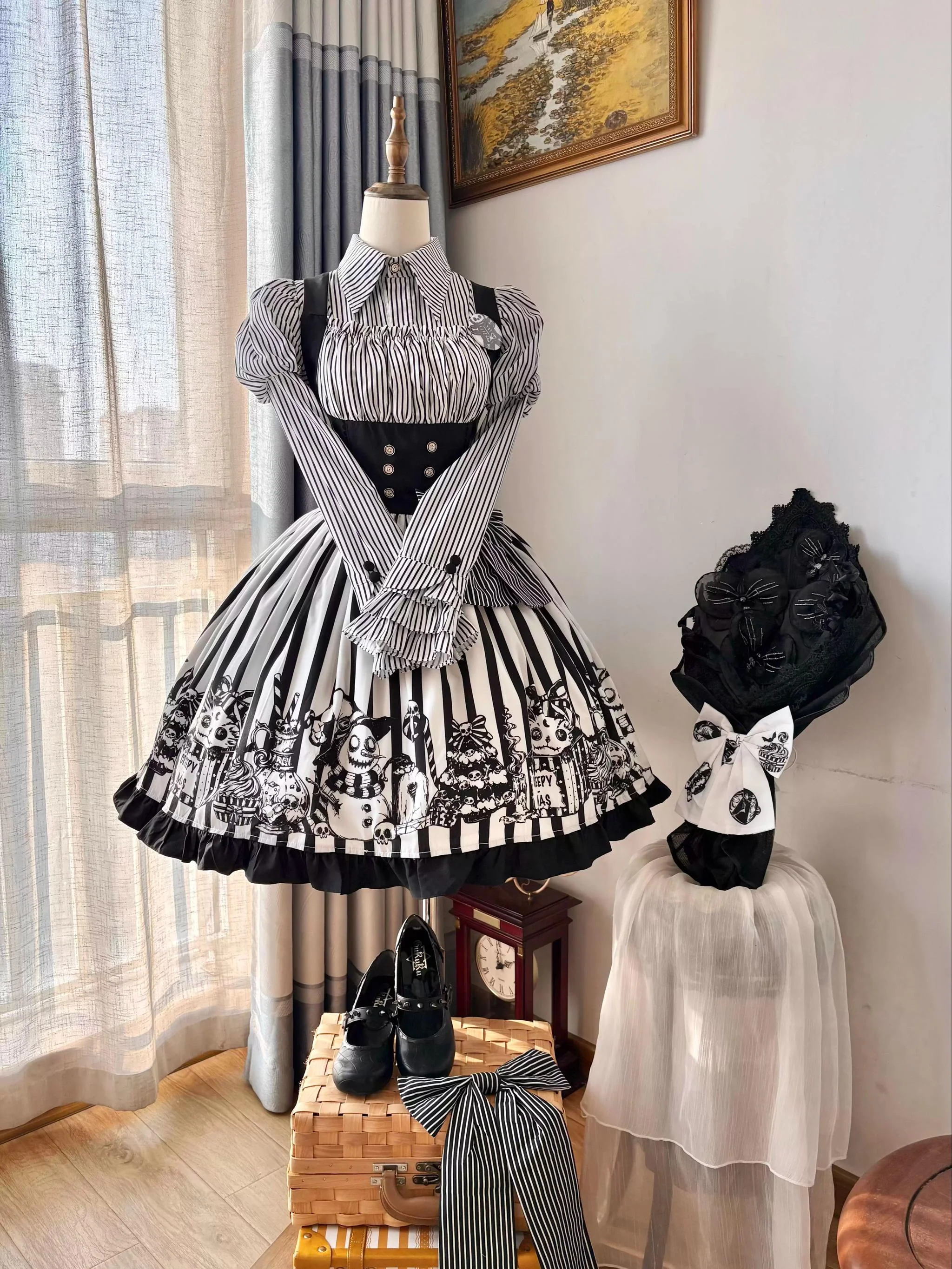 Strange Christmas - Striped Gothic Lolita JSK, Bust Supporting Dress