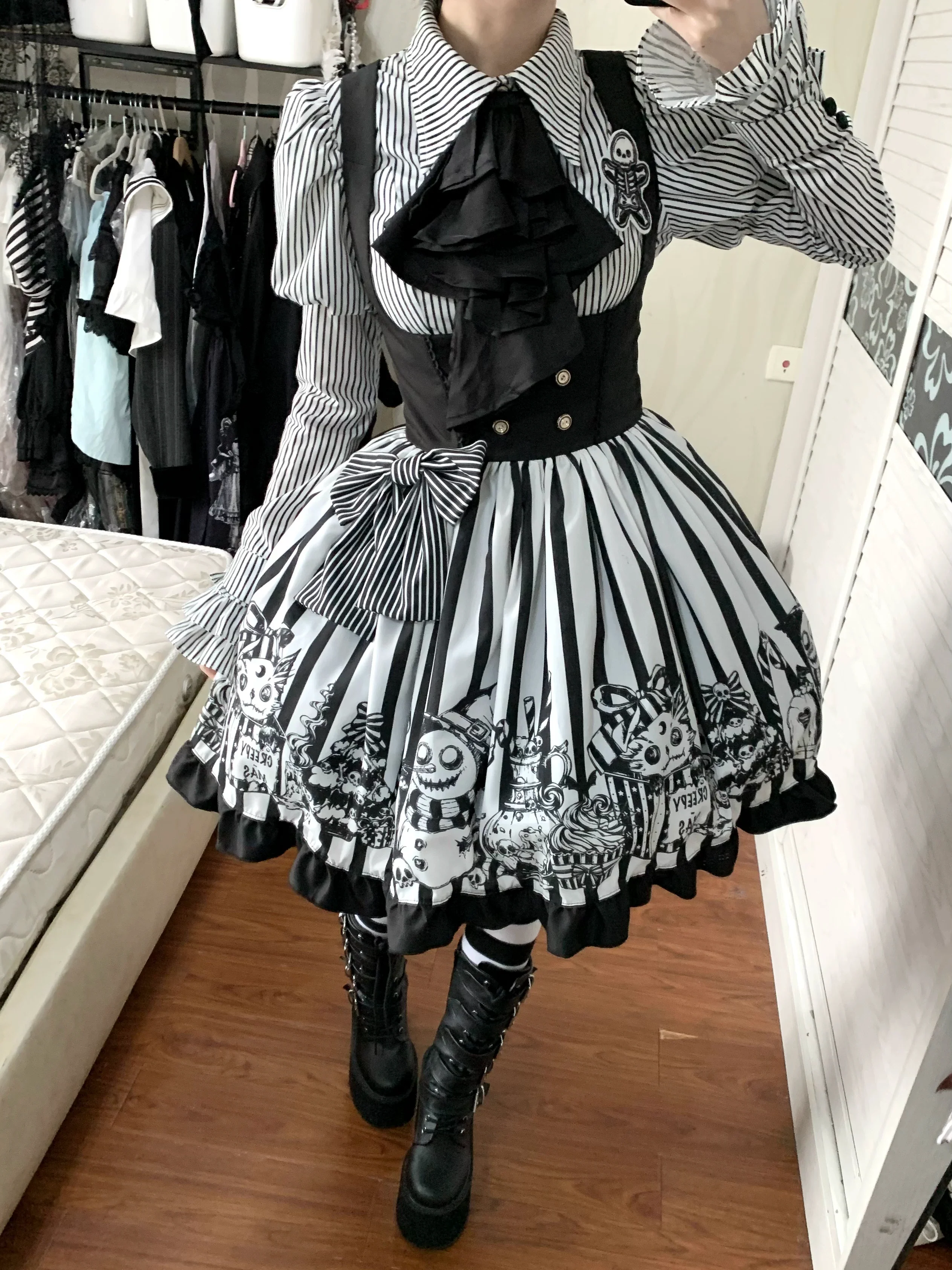Strange Christmas - Striped Gothic Lolita JSK, Bust Supporting Dress - Image 6