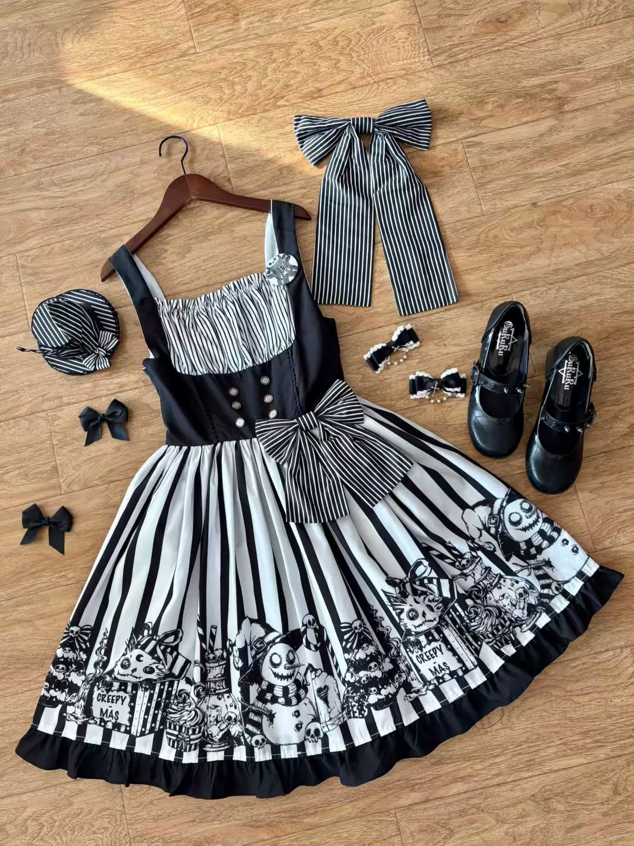 Strange Christmas - Striped Gothic Lolita JSK, Bust Supporting Dress - Image 8