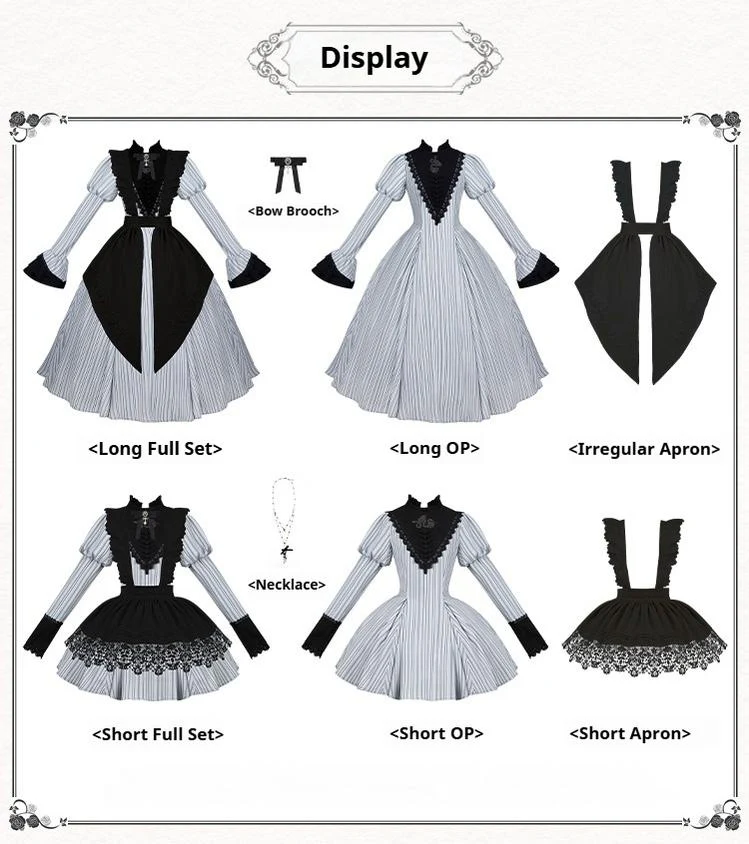 With PUJI - Nocturne SP - Striped Gothic Lolita OP Twin Lolita Dress with Apron - Image 33