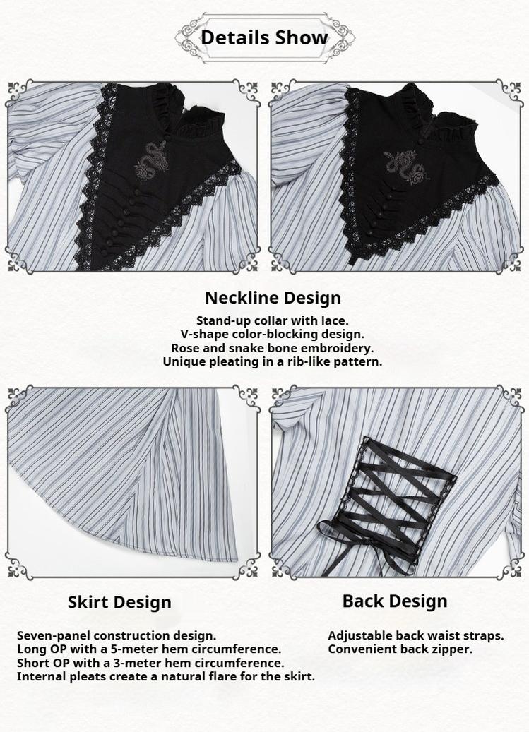 With PUJI - Nocturne SP - Striped Gothic Lolita OP Twin Lolita Dress with Apron - Image 34