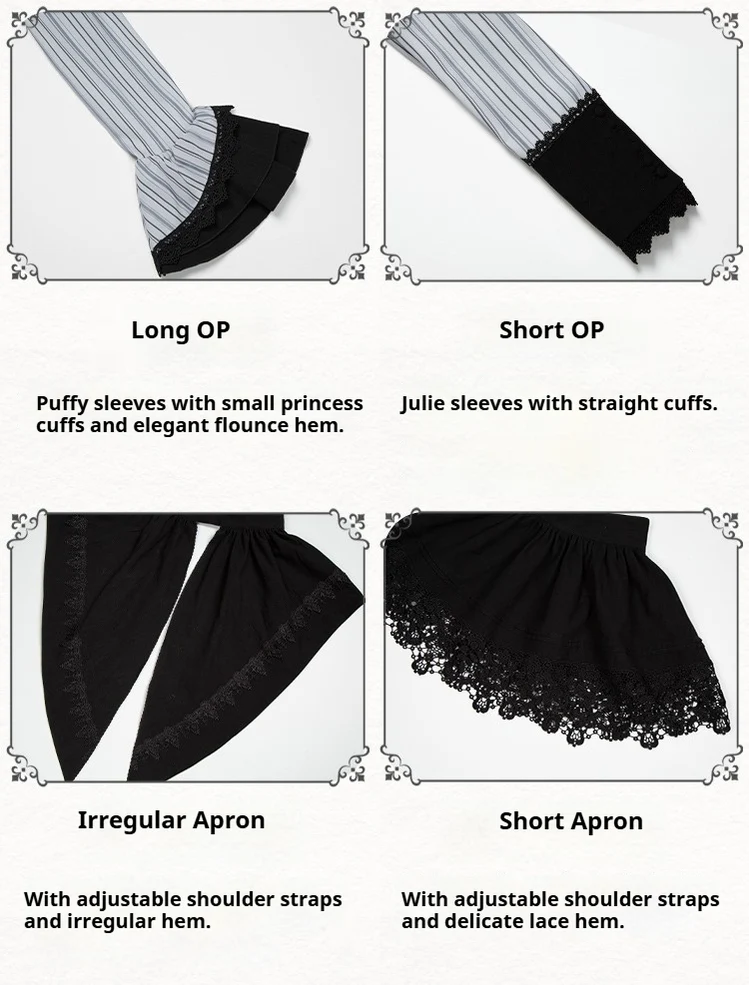 With PUJI - Nocturne SP - Striped Gothic Lolita OP Twin Lolita Dress with Apron - Image 35