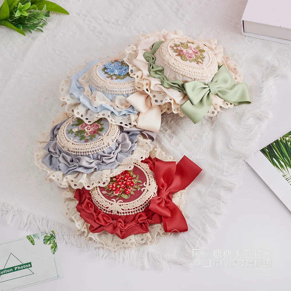 Sweet Lolita Top Hat, Floral Embroidery - Image 12