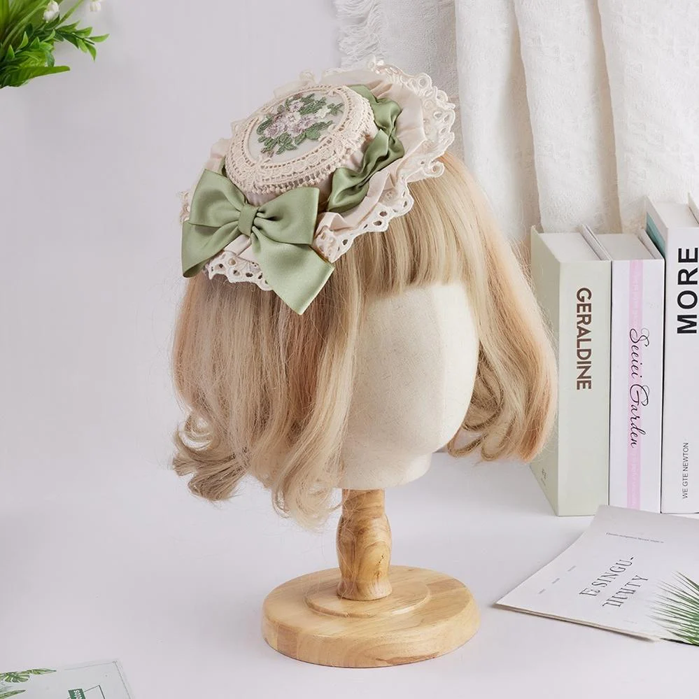 Sweet Lolita Top Hat, Floral Embroidery - Image 3