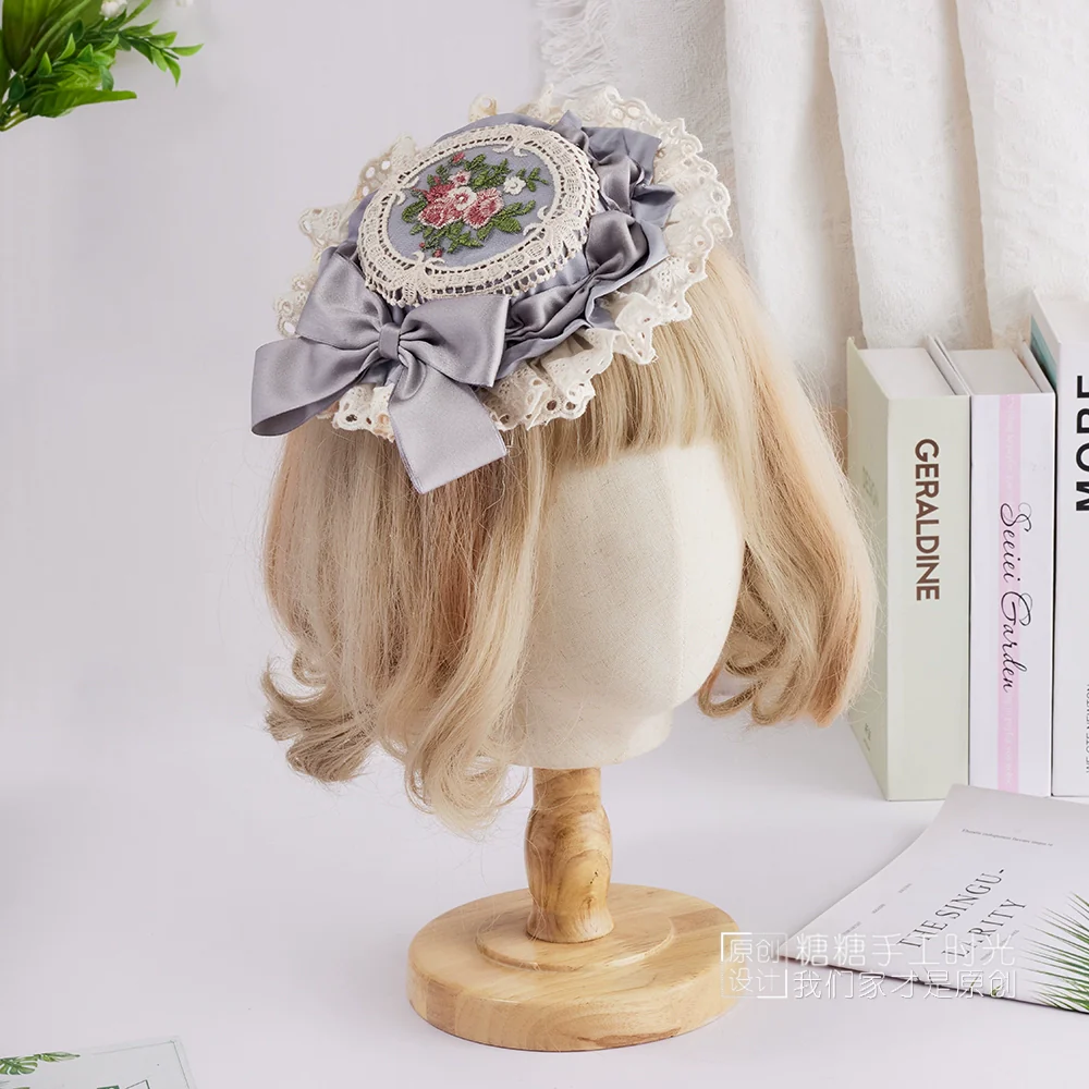 Sweet Lolita Top Hat, Floral Embroidery - Image 4