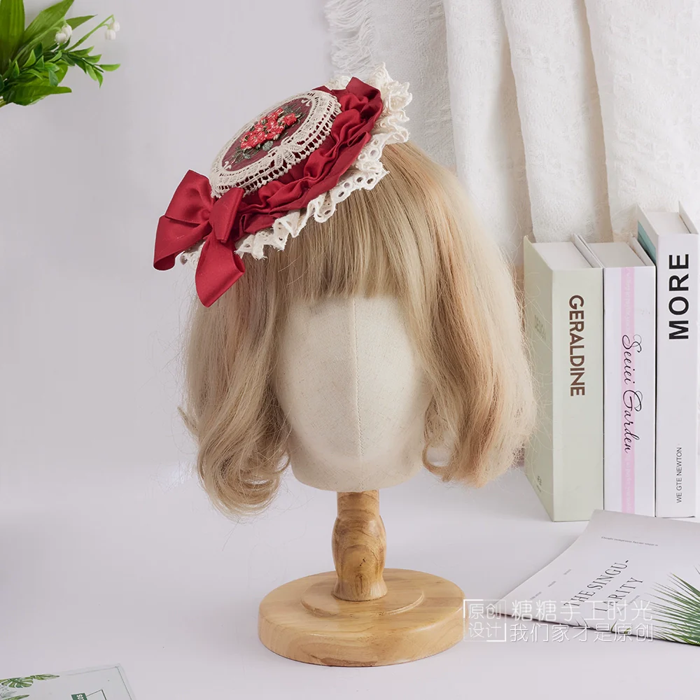 Sweet Lolita Top Hat, Floral Embroidery - Image 9