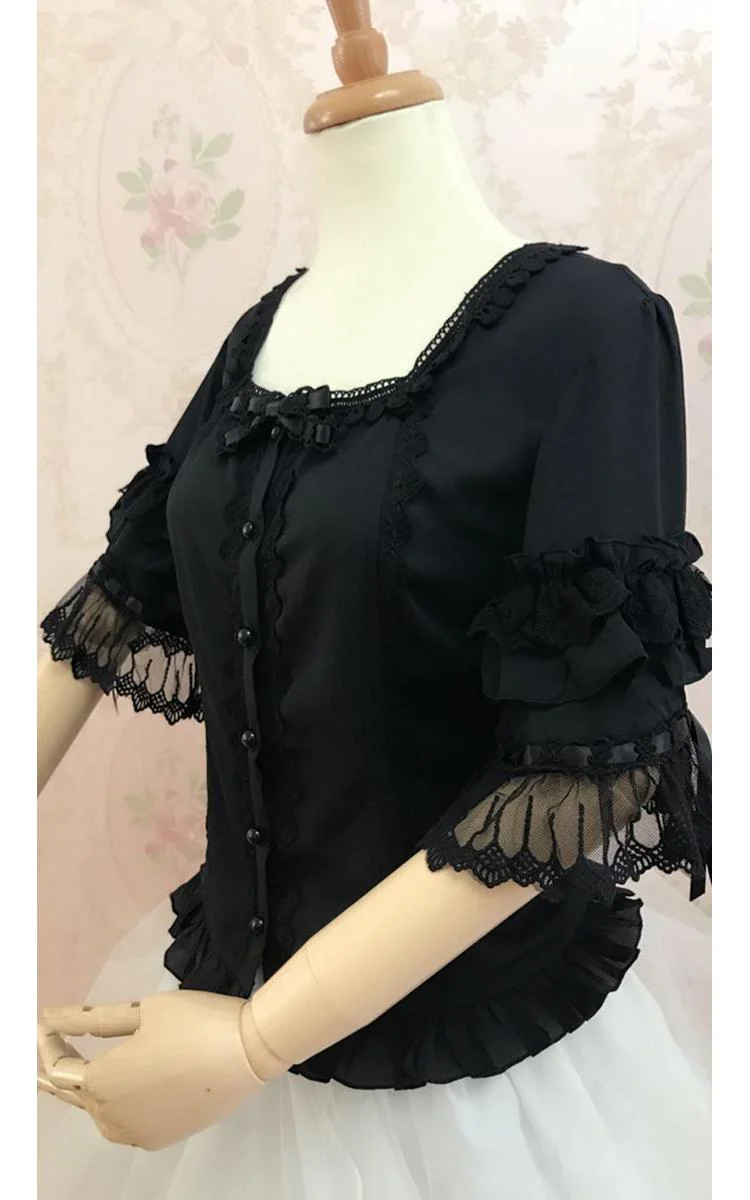 YIlia - Summer Lace Short Sleeve Lolita Blouse - Image 5