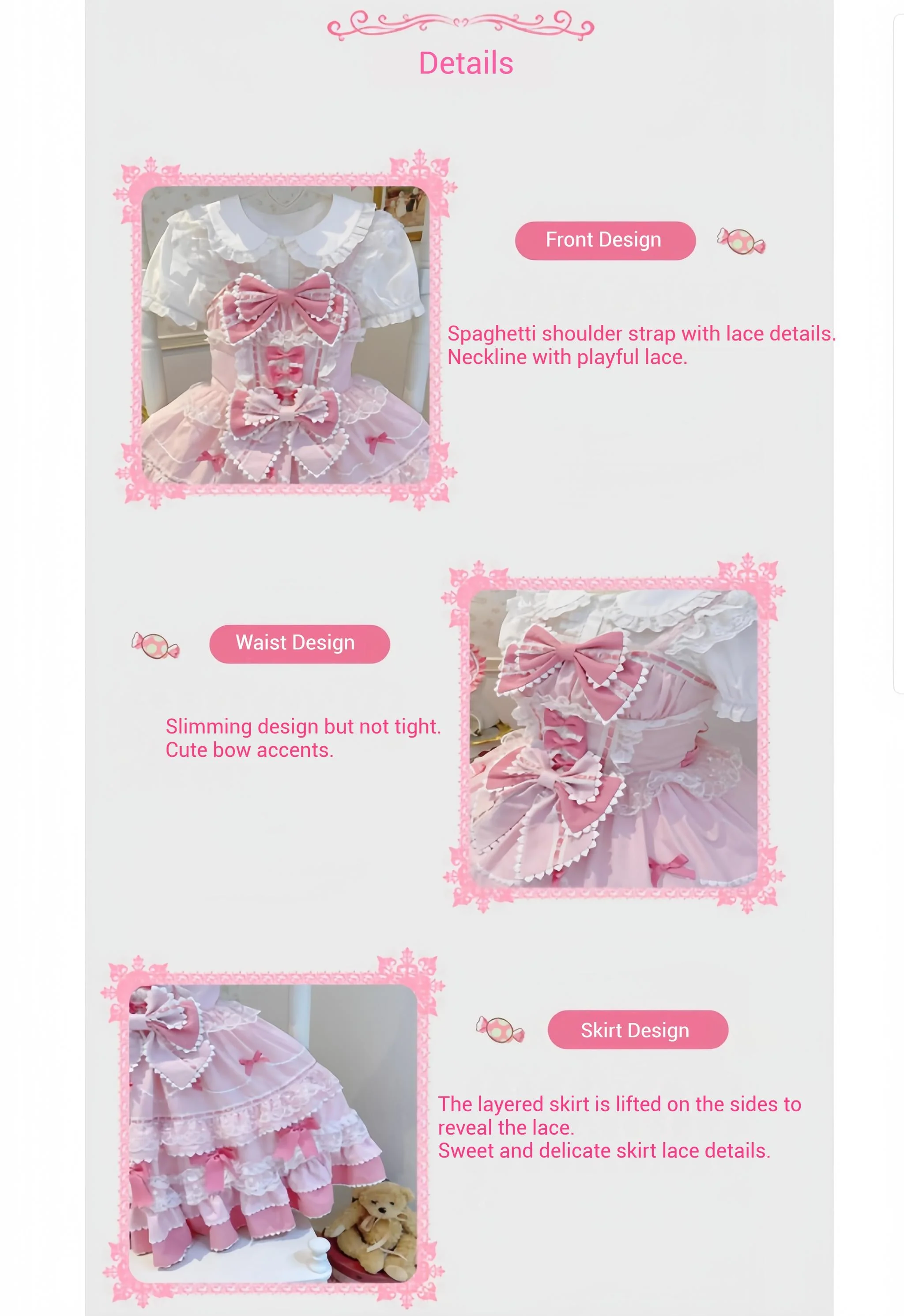 Fondant Cake - Summer Sweet Lolita JSK Dress, Tiered Ruffles and Bows - Image 12