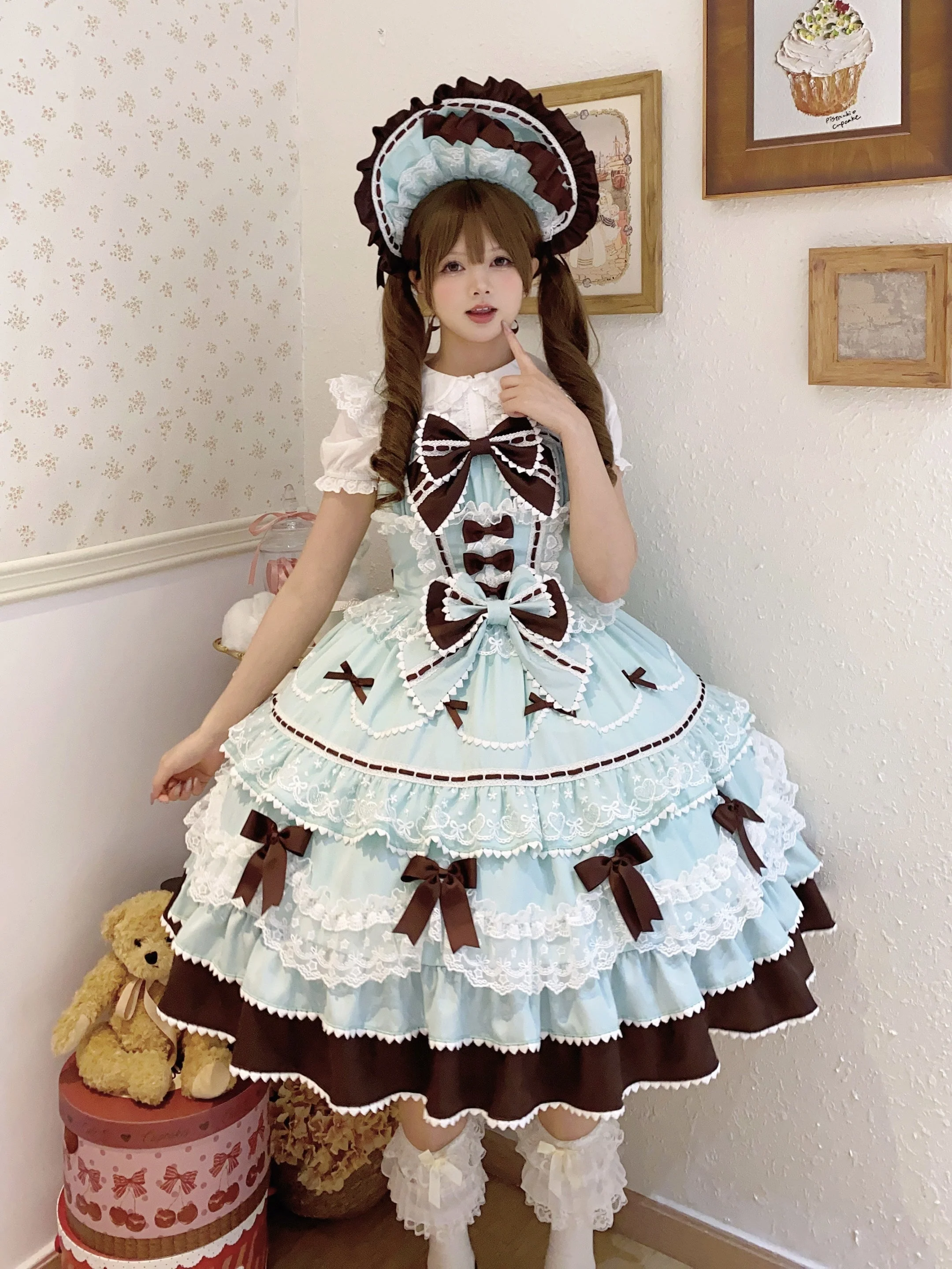 Fondant Cake - Summer Sweet Lolita JSK Dress, Tiered Ruffles and Bows - Image 16