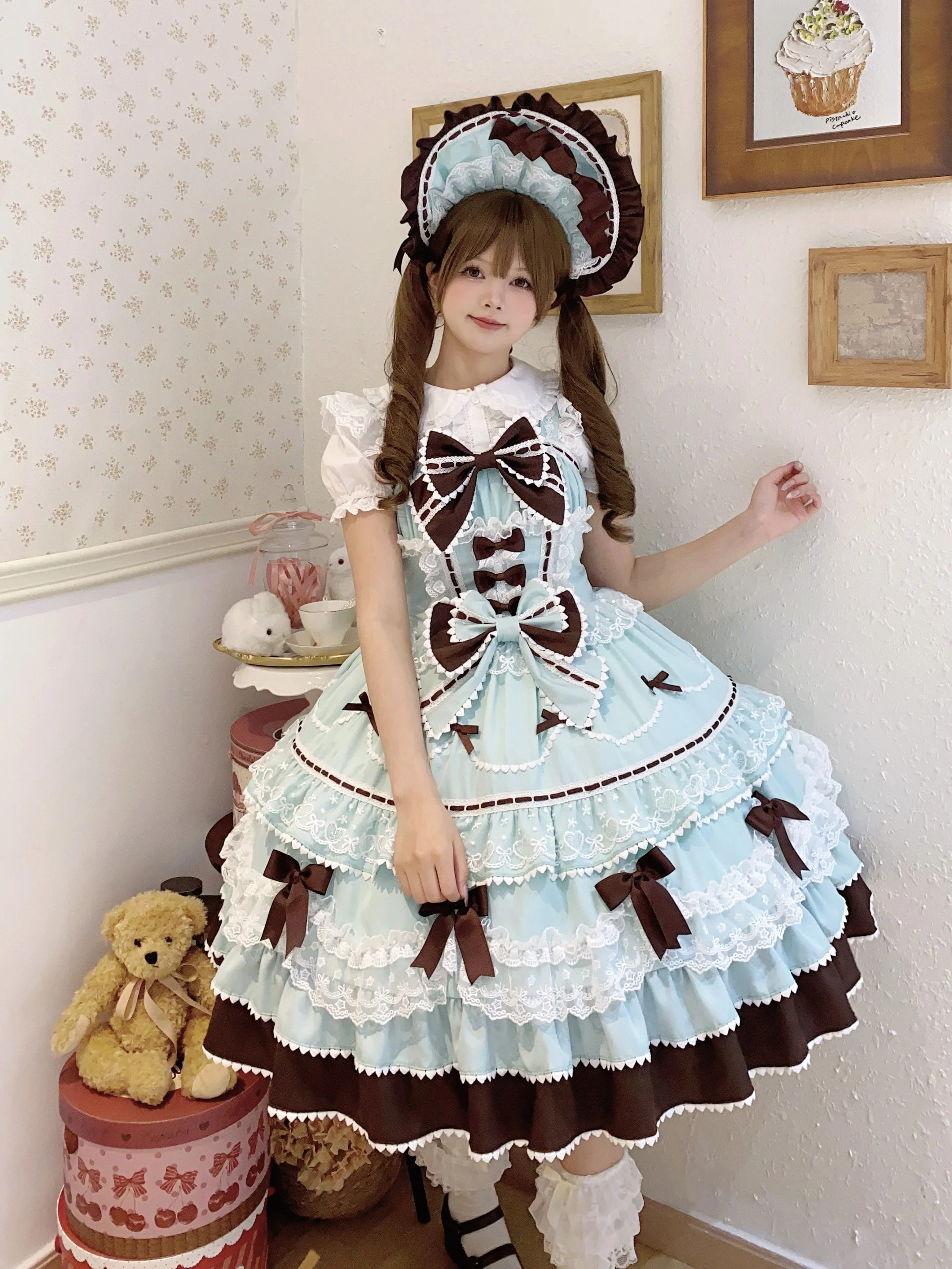 Fondant Cake - Summer Sweet Lolita JSK Dress, Tiered Ruffles and Bows - Image 17