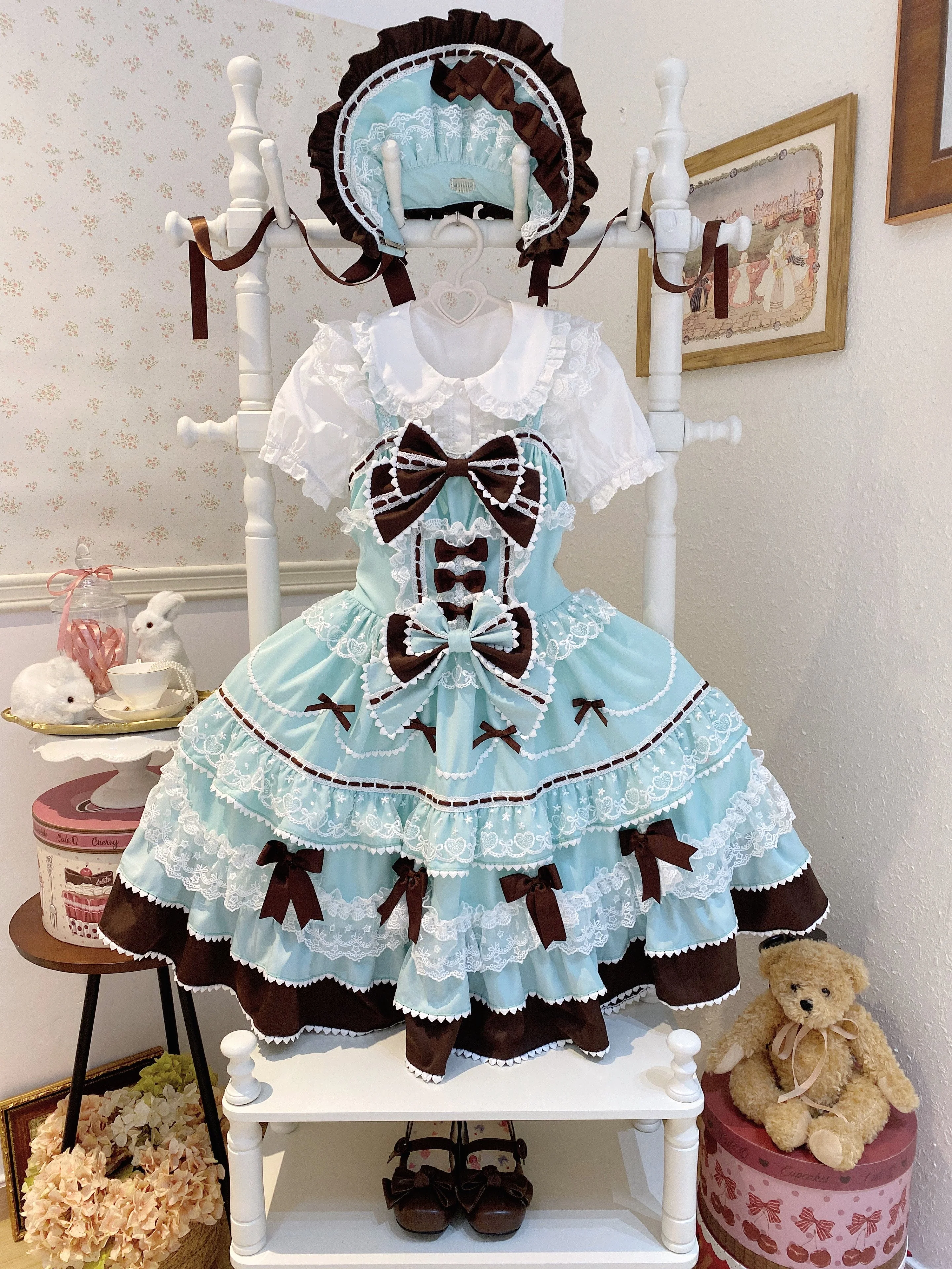 Fondant Cake - Summer Sweet Lolita JSK Dress, Tiered Ruffles and Bows - Image 18