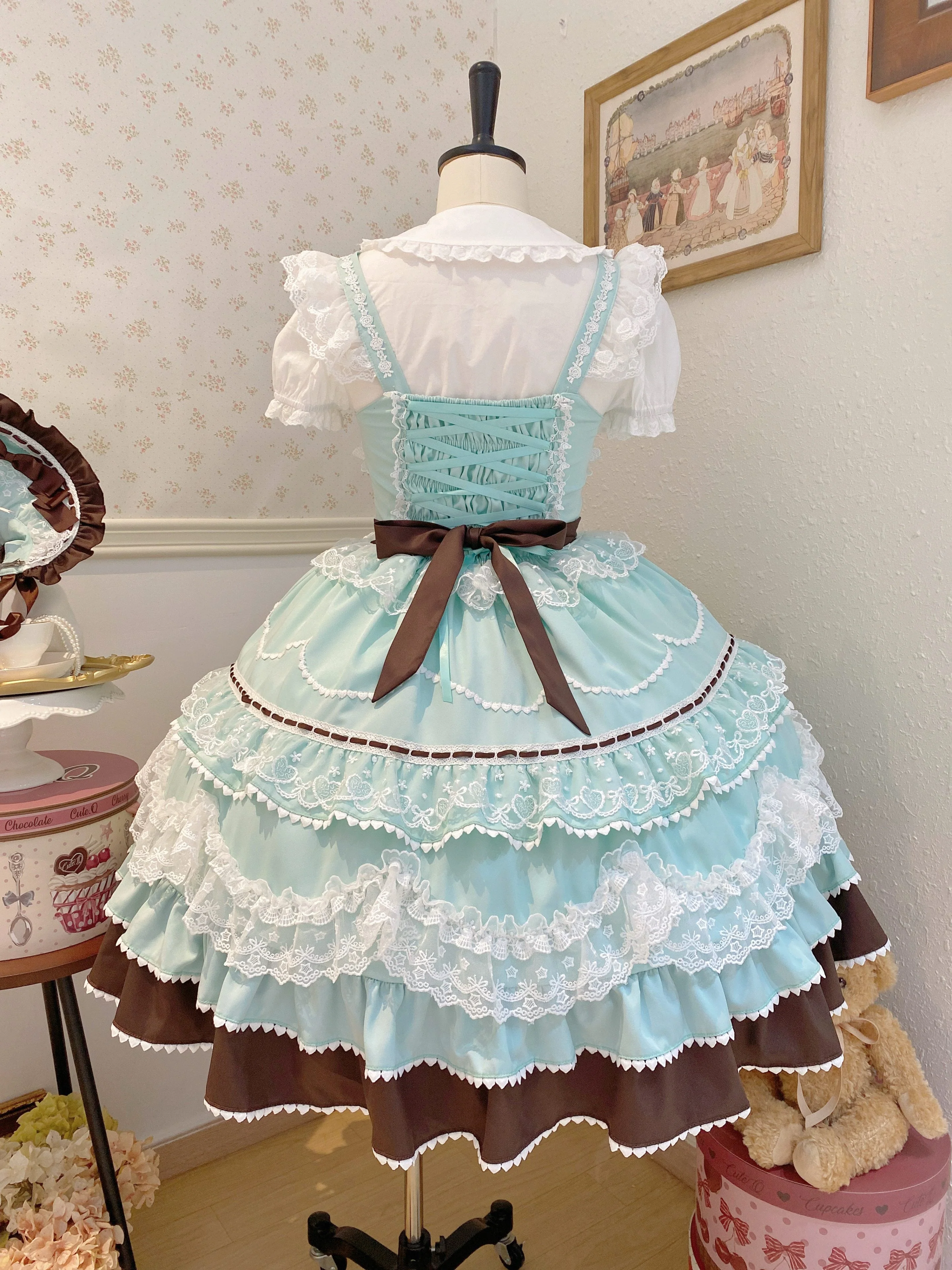Fondant Cake - Summer Sweet Lolita JSK Dress, Tiered Ruffles and Bows - Image 20
