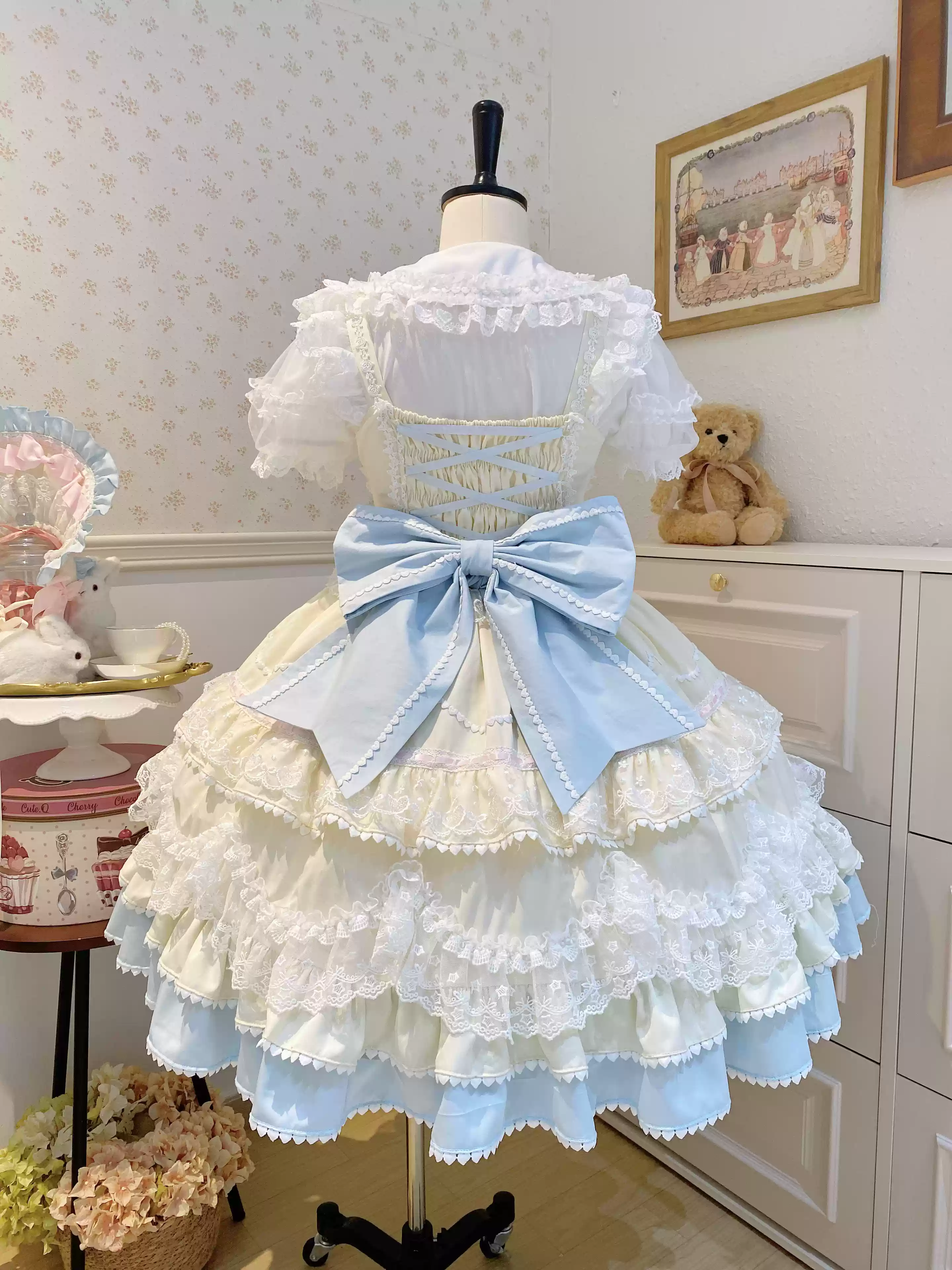 Fondant Cake - Summer Sweet Lolita JSK Dress, Tiered Ruffles and Bows - Image 31