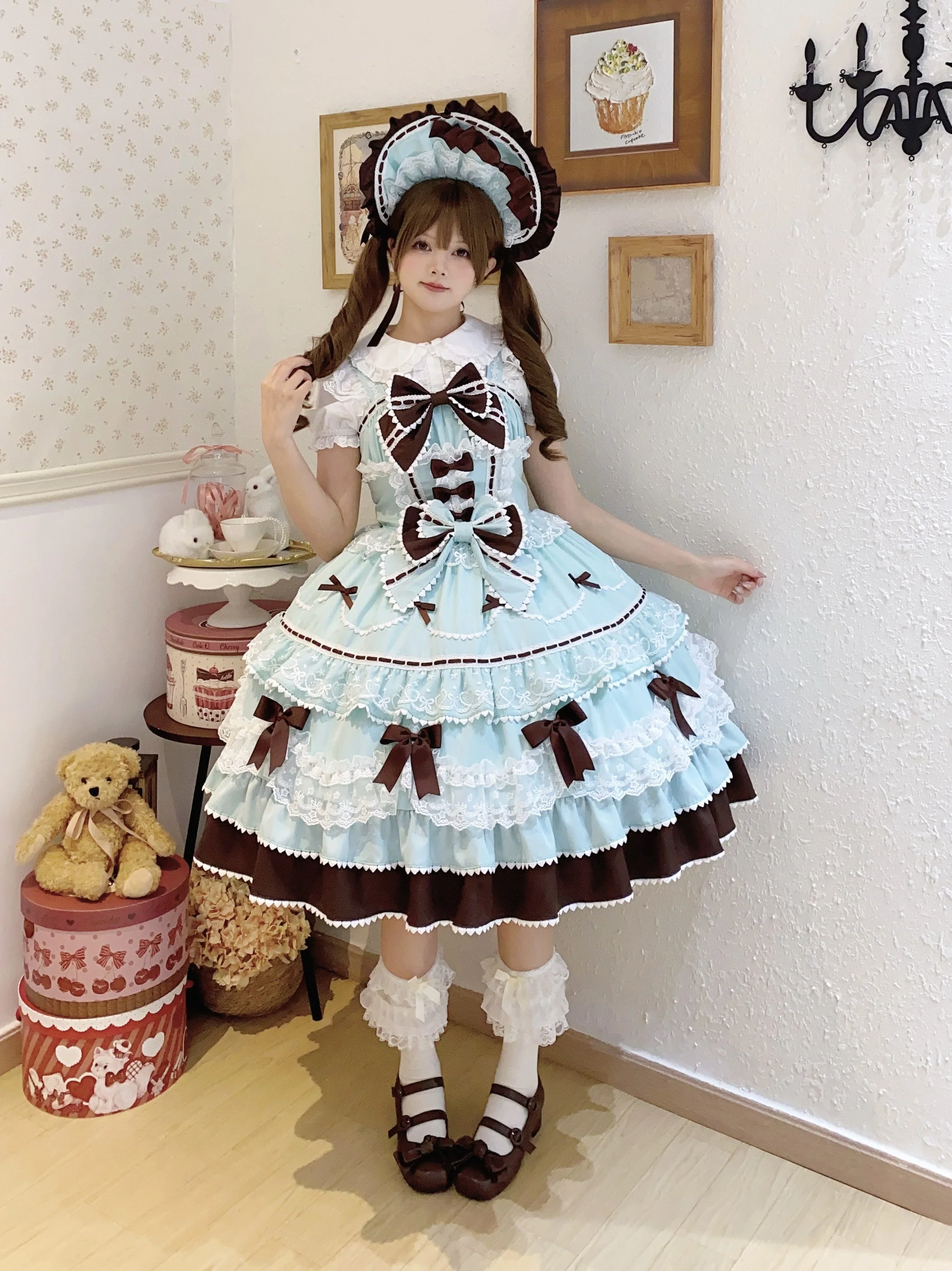 Fondant Cake - Summer Sweet Lolita JSK Dress, Tiered Ruffles and Bows - Image 33