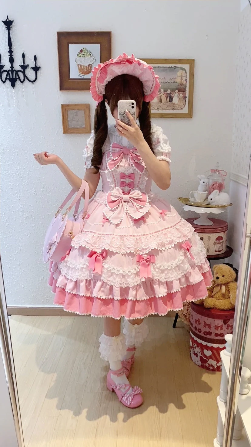 Fondant Cake - Summer Sweet Lolita JSK Dress, Tiered Ruffles and Bows - Image 34