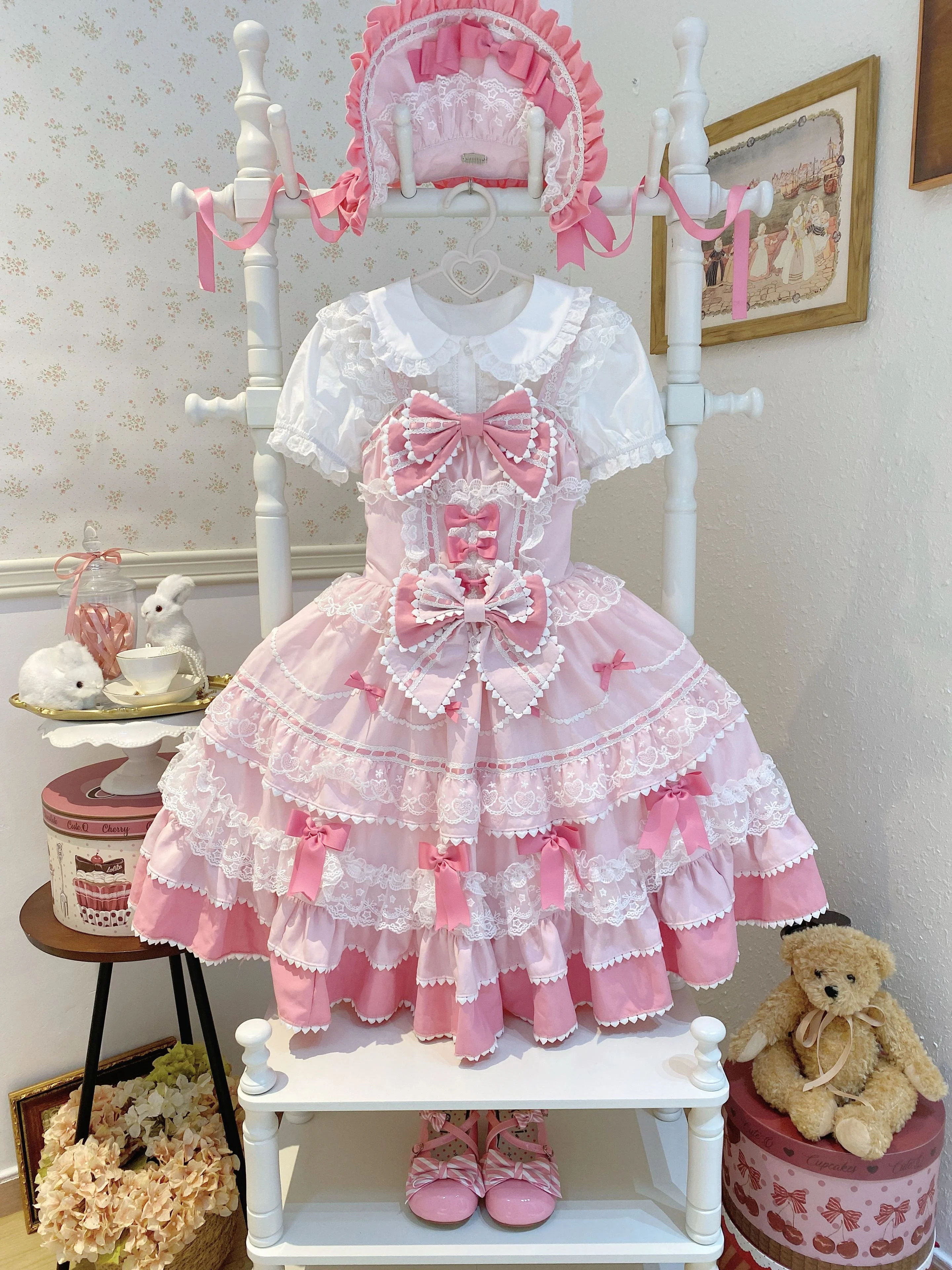 Fondant Cake - Summer Sweet Lolita JSK Dress, Tiered Ruffles and Bows - Image 38