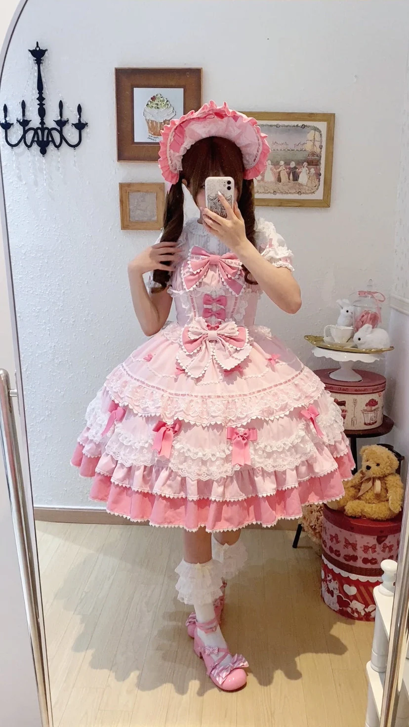 Fondant Cake - Summer Sweet Lolita JSK Dress, Tiered Ruffles and Bows - Image 4