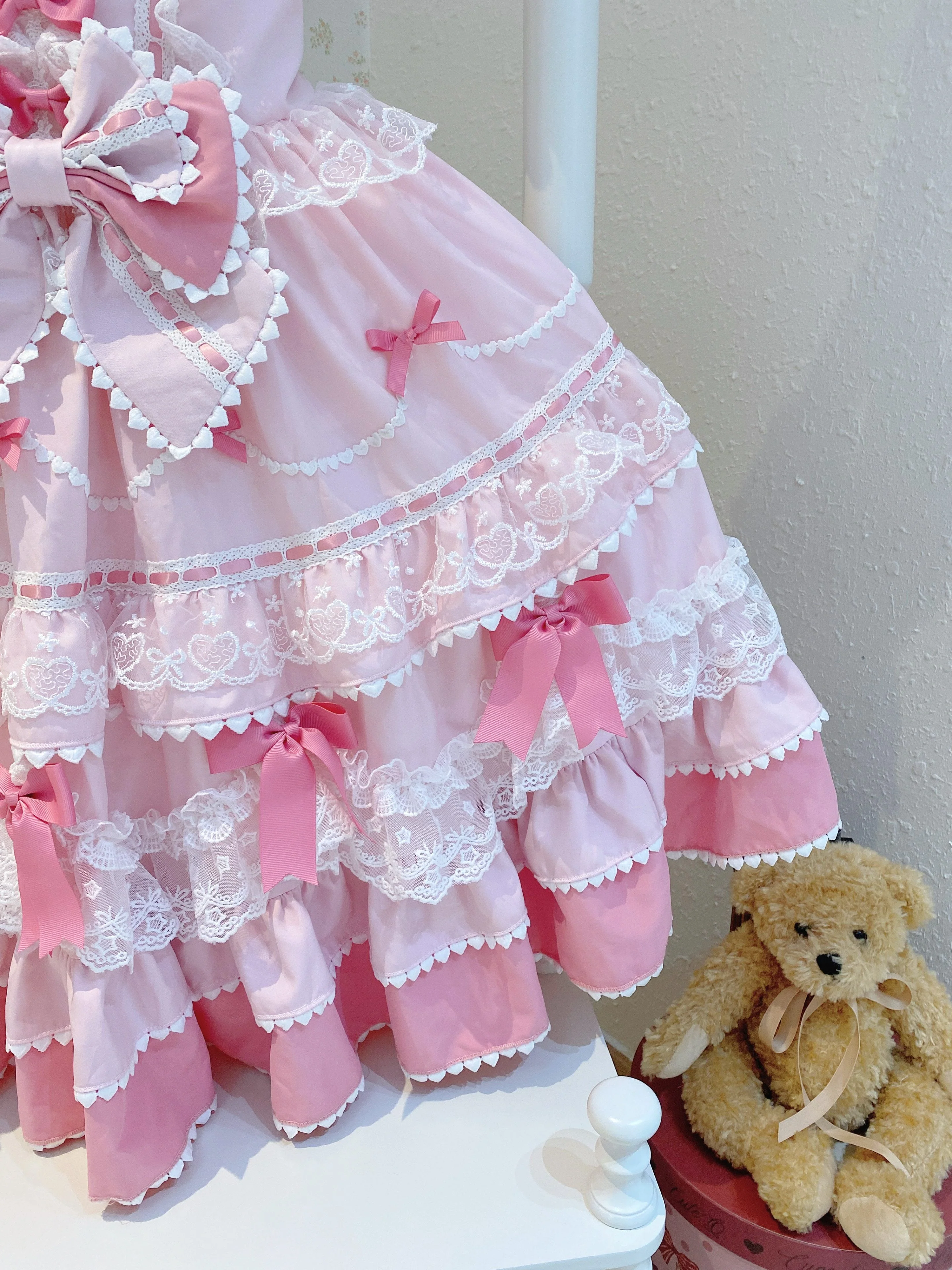 Fondant Cake - Summer Sweet Lolita JSK Dress, Tiered Ruffles and Bows - Image 41