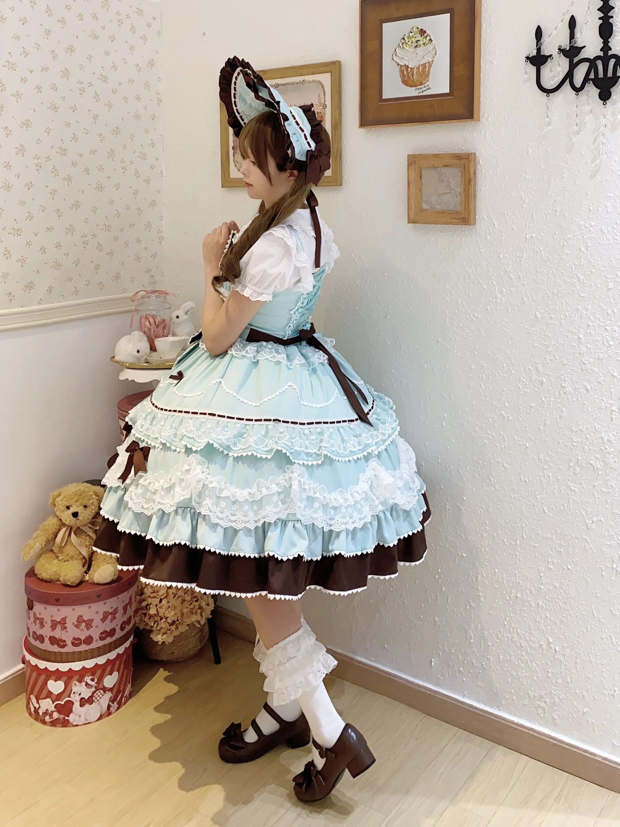 Fondant Cake - Summer Sweet Lolita JSK Dress, Tiered Ruffles and Bows - Image 44